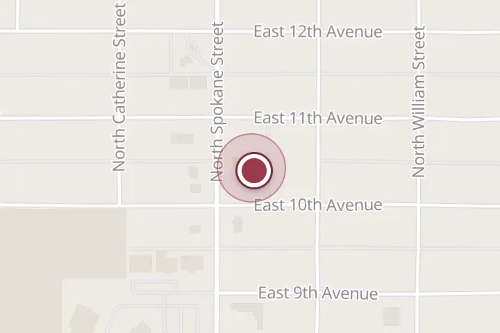 Street map around 105 E 10th Ave, Post Falls, with a pin at 7 Day Dental Smiles
