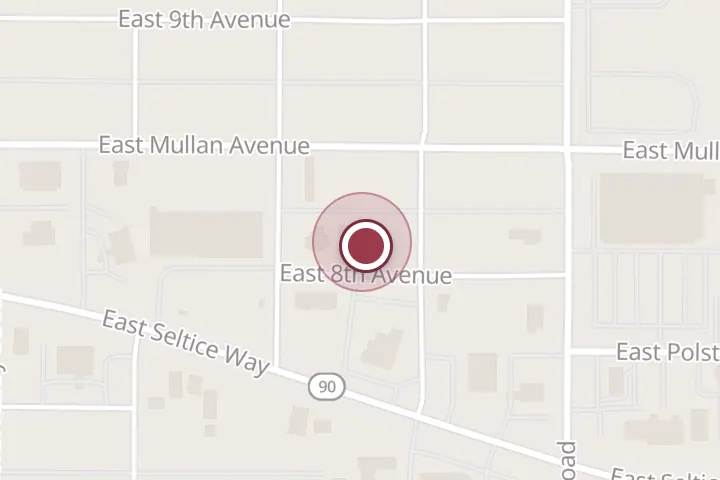 Street map around 605 E 8th Ave, Post Falls, with a pin at Accendo