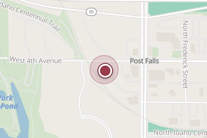 Street map around 185 W 4th Ave Ste b, Post Falls, with a pin at Artisan Primary Care