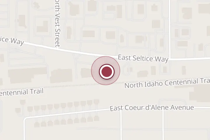 Street map around 1624 E Seltice Way, Post Falls, with a pin at Atlast Chiropractic