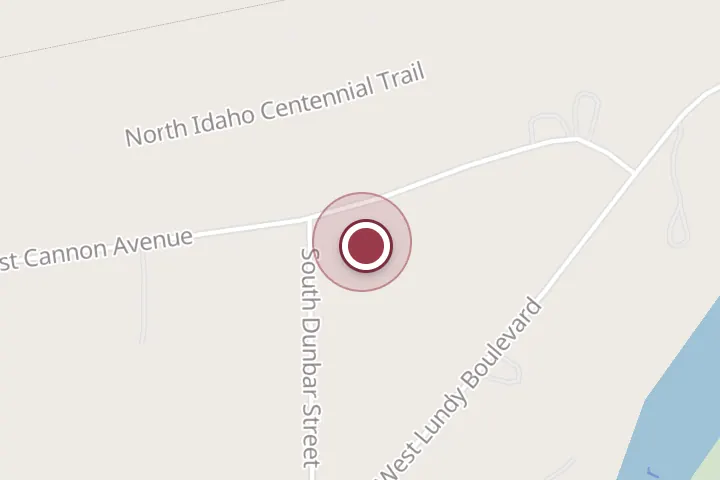 Street map around 2126 W Cannon Ave, Post Falls, with a pin at Augusta Lawn Care Services of Post Falls