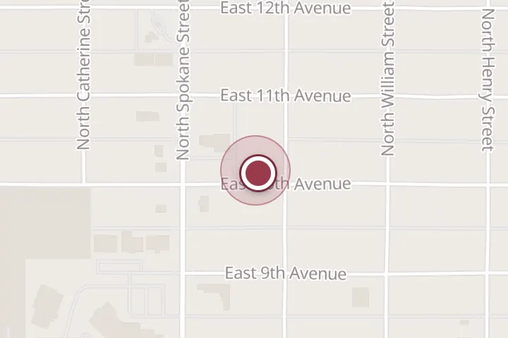Street map around 109 E 10th Ave, Post Falls, with a pin at Ausburn Auto Repair