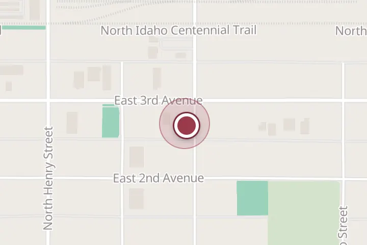 Street map around 516 E 3rd Ave, Post Falls, with a pin at Autosport Northwest