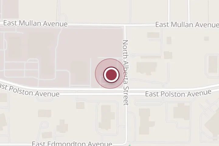 Street map around 1651 E Polston Ave, Post Falls, with a pin at Axis Spine Center