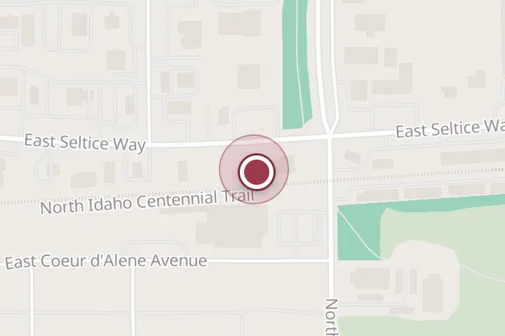 Street map around 1908 E Seltice Way, Post Falls, with a pin at Barn 31