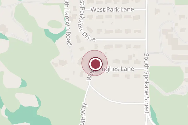 Street map around 12321 W Hughes Ln, Post Falls, with a pin at Bethany's Hair Lair