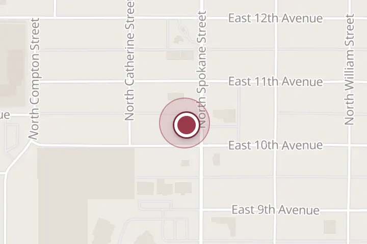Street map around 1003 N Spokane St, Post Falls, with a pin at Birdie's Pie Shop - Post Falls