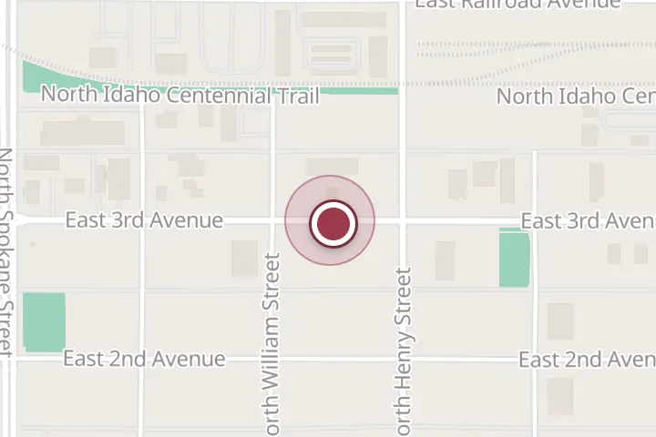 Street map around 311 E 3rd Ave, Post Falls, with a pin at Body By Scotty