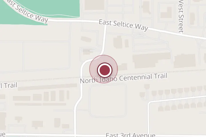 Street map around 426 N Bay St, Post Falls, with a pin at Broken Arrow Auto Repair