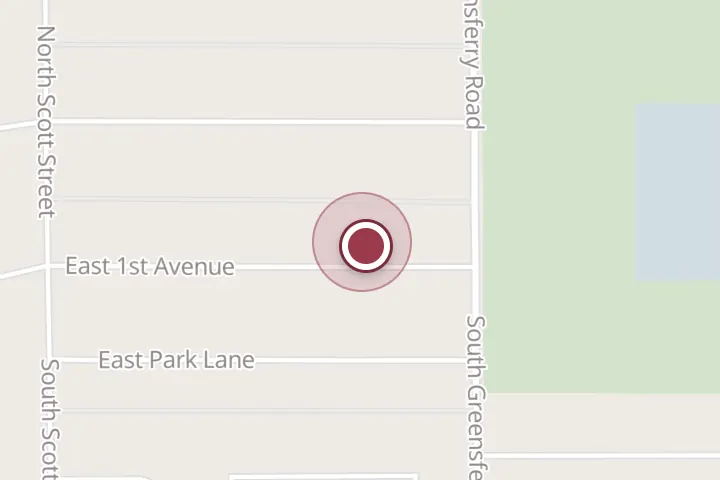 Street map around 1901 E 1st Ave, Post Falls, with a pin at Bunting services