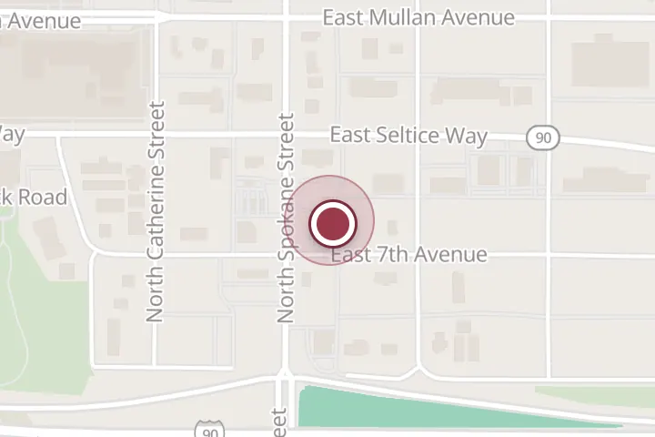 Street map around 702 N Spokane St, Post Falls, with a pin at Burger Bunker