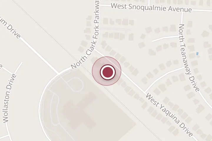 Street map around 2012 W Yaquina Dr, Post Falls, with a pin at Cd'A Roofing