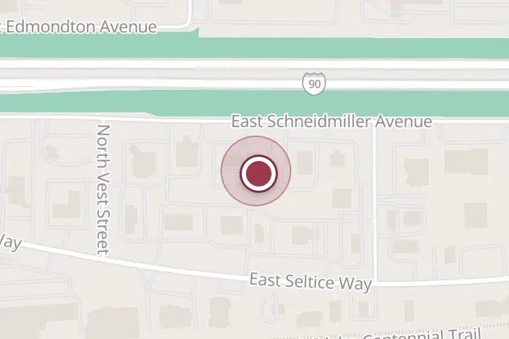 Street map around 1700 E Schneidmiller Ave, Post Falls, with a pin at Center for Dental Wellness