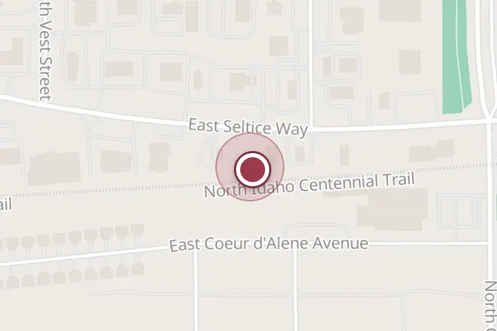 Street map around 1704 E Seltice Way, Post Falls, with a pin at Christina S Wetzel, DVM