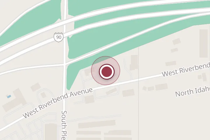 Street map around 3869 W Riverbend Ave, Post Falls, with a pin at Continental Door Company