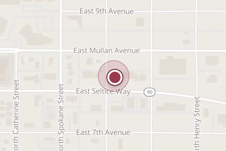 Street map around 203 E Seltice Way, Post Falls, with a pin at Corner Cafe