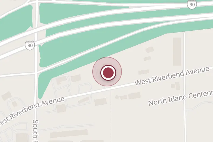 Street map around 3801 W Riverbend Ave, Post Falls, with a pin at CW Wraps