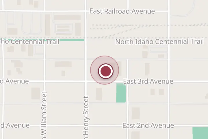 Street map around 411 E 3rd Ave A, Post Falls, with a pin at Dan Lyson Concrete & Excavating