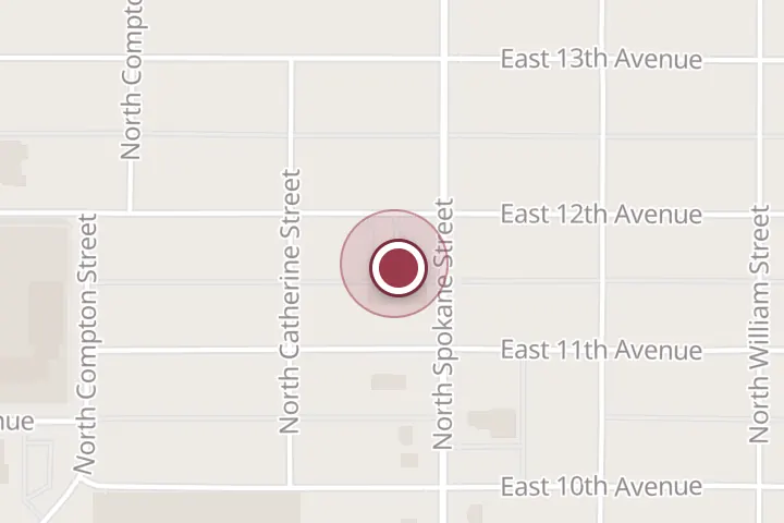 Street map around 1115 N Spokane St, Post Falls, with a pin at Deyoga