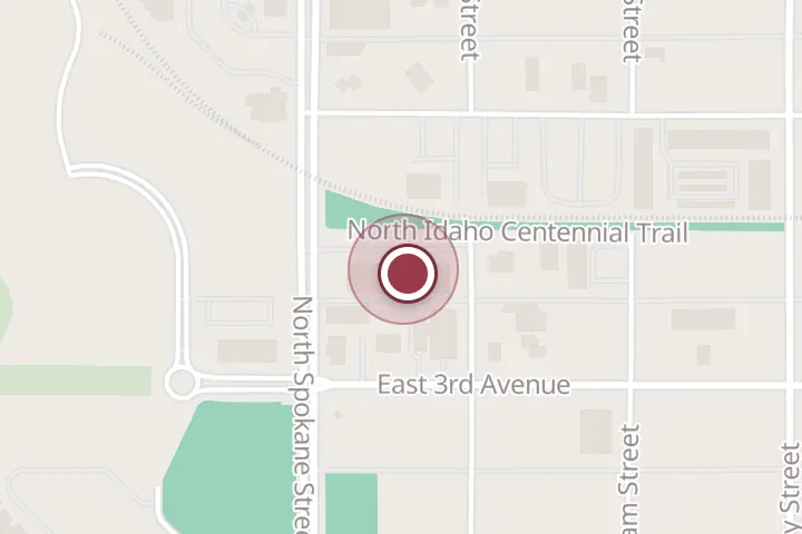 Street map around 306 N Spokane St, Post Falls, with a pin at Dickey's Barbecue Pit