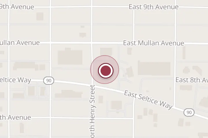 Street map around 405 E Seltice Way, Post Falls, with a pin at Farm Insurance Group Idaho