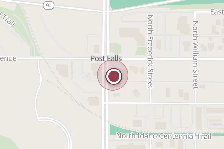 Street map around 318 N Spokane St, Post Falls, with a pin at Honey & Sage Beauty