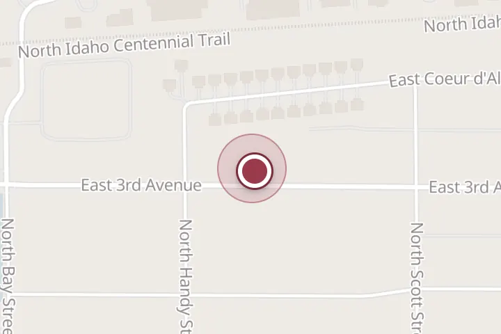 Street map around 1607 E 3rd Ave, Post Falls, with a pin at Inland Pest Control
