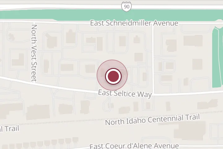 Street map around 1649 E Seltice Way, Post Falls, with a pin at Jitterz Espresso