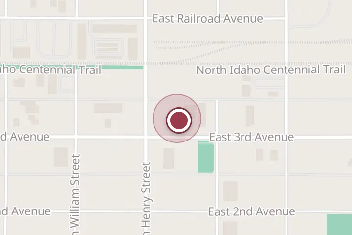 Street map around 411 E 3rd Ave A, Post Falls, with a pin at KC Tree