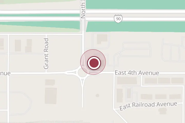 Street map around 851 E 4th Ave, Post Falls, with a pin at Kindred & Co