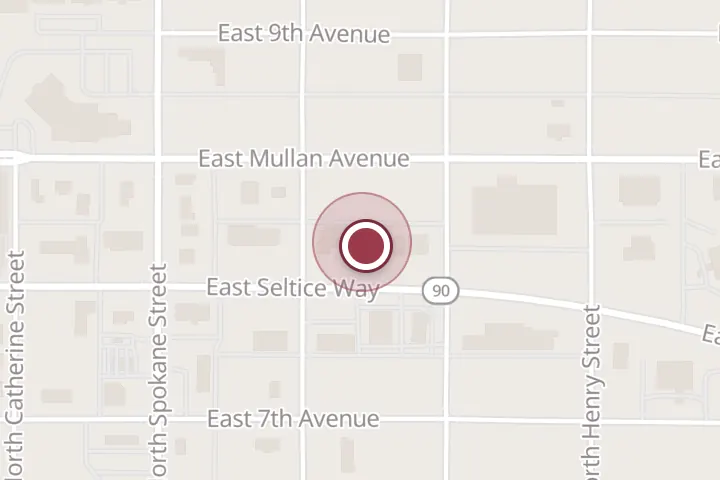 Street map around 205 E Seltice Way, Post Falls, with a pin at Krowned Beauty by Kaci
