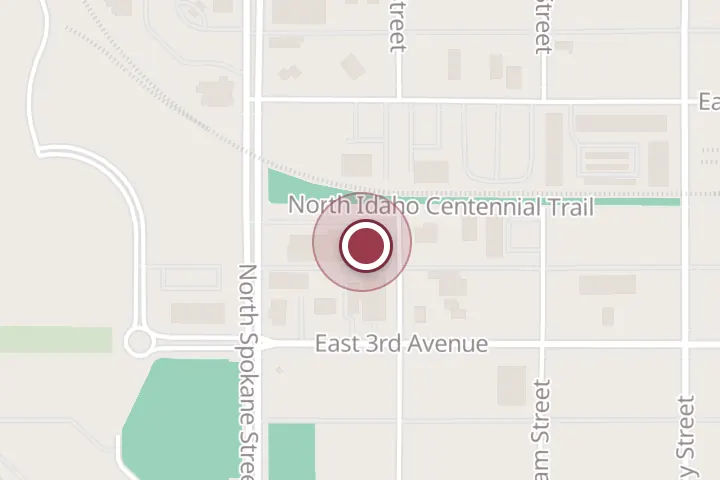 Street map around 306 N Spokane St, Post Falls, with a pin at Kwi Properties