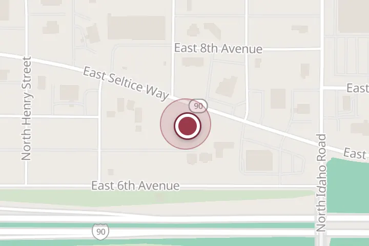Street map around 604 E Seltice Way, Post Falls, with a pin at La Cabana Mexican Restaurant