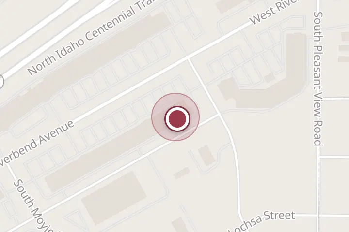 Street map around 4201 W Riverbend Ave, Post Falls, with a pin at Leighton Hudson Homes