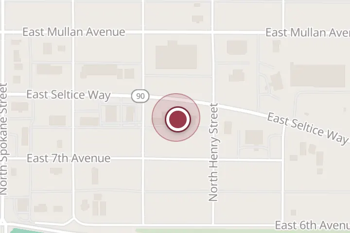 Street map around 302 E Seltice Way, Post Falls, with a pin at Les Schwab Tire Center