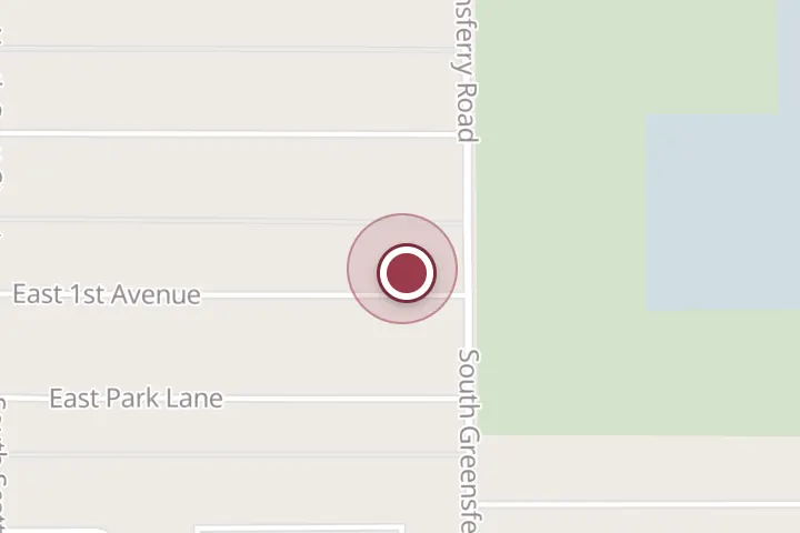 Street map around 1905 E 1st Ave, Post Falls, with a pin at Matterhorn Landscaping