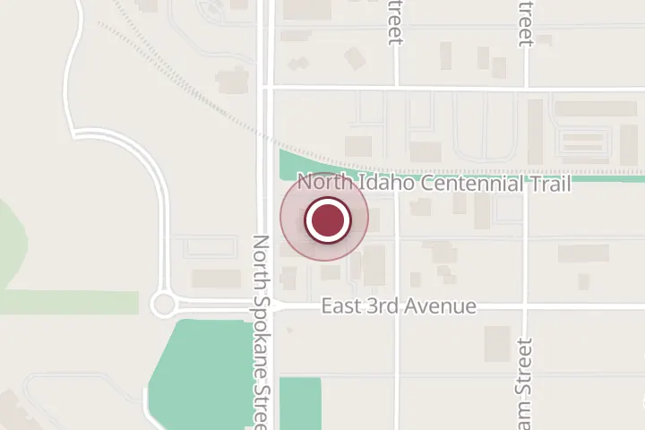 Street map around 306 N Spokane St # D, Post Falls, with a pin at Metamorphosis Personal Training Studio