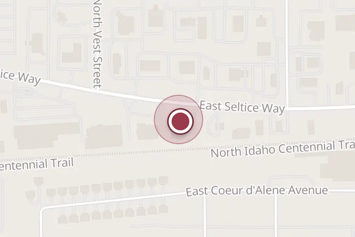 Street map around 1624 E Seltice Way, Post Falls, with a pin at Mica Peak Medical - Dr James Winter and Dr. Thomas Hull/Located in Mountainview Chiropractic