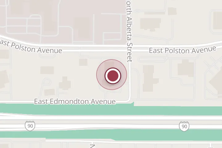 Street map around 1665 E Edmonton Ave, Post Falls, with a pin at Midway Hyundai Post Falls