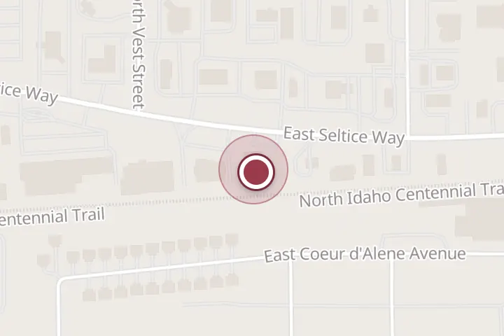 Street map around 1624 E Seltice Way, Post Falls, with a pin at Mountain View Chiropractic - Michael D. Hardison, DC, LND