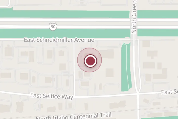 Street map around 1810 E Schneidmiller Ave #140, Post Falls, with a pin at Muriel M. Burke-Love, P.C.