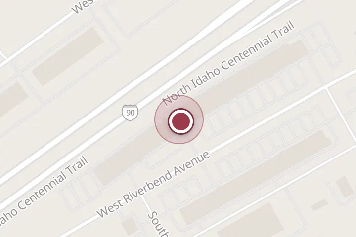 Street map around 4380 W Riverbend Ave, Post Falls, with a pin at New York Pizza Dept