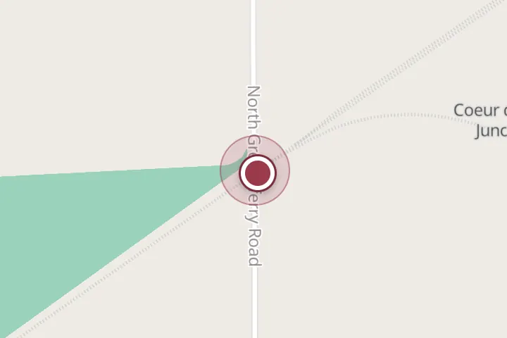 Street map around N Greensferry Rd, Post Falls, with a pin at NO MOW WORRIES, LLC