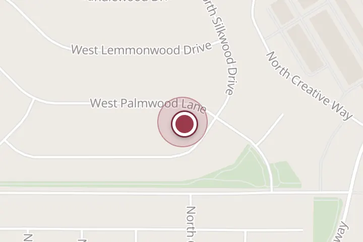 Street map around 4838 W Palmwood, Post Falls, with a pin at Oasis Lawn and Pest