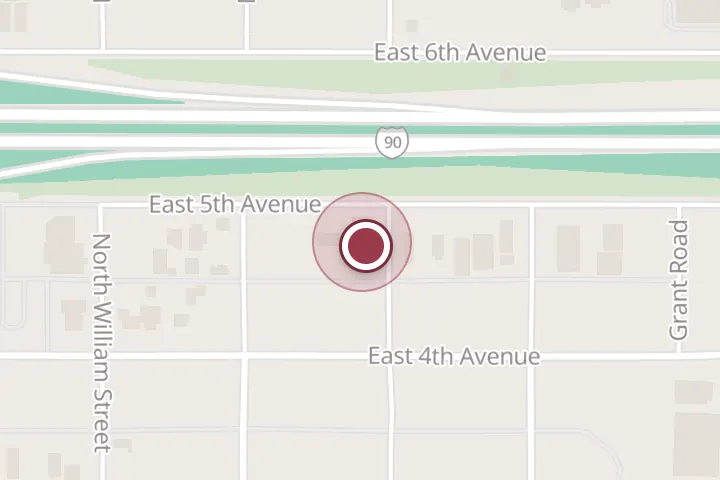 Street map around 420 E 5th Ave, Post Falls, with a pin at Overhead Door Company of Spokane-Coeur d'Alene™