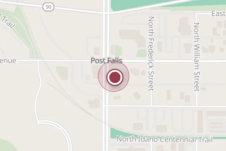 Street map around 318 N Spokane St, Post Falls, with a pin at PandaBella
