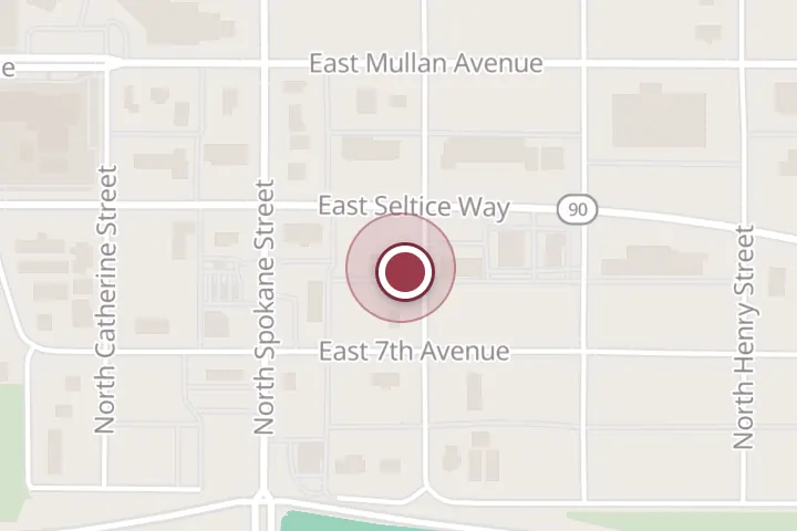 Street map around 112 E Seltice Way, Post Falls, with a pin at Papa Johns Pizza