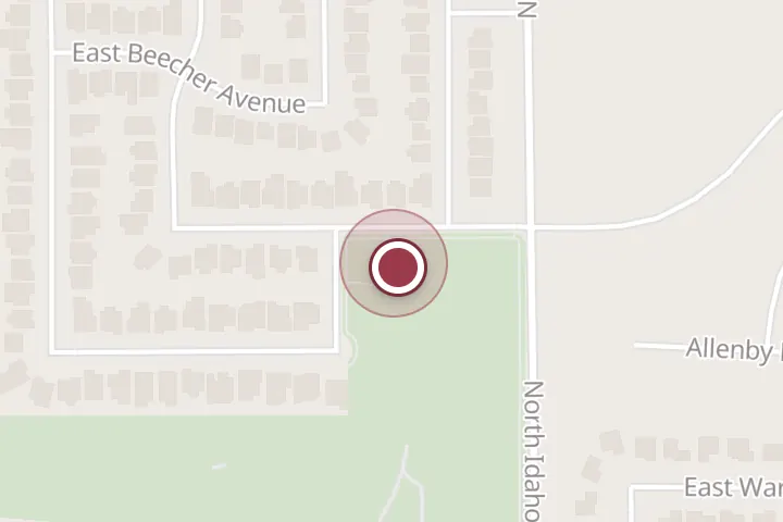 Street map around 700 E Penrose Ave, Post Falls, with a pin at Penrose Park - North Place