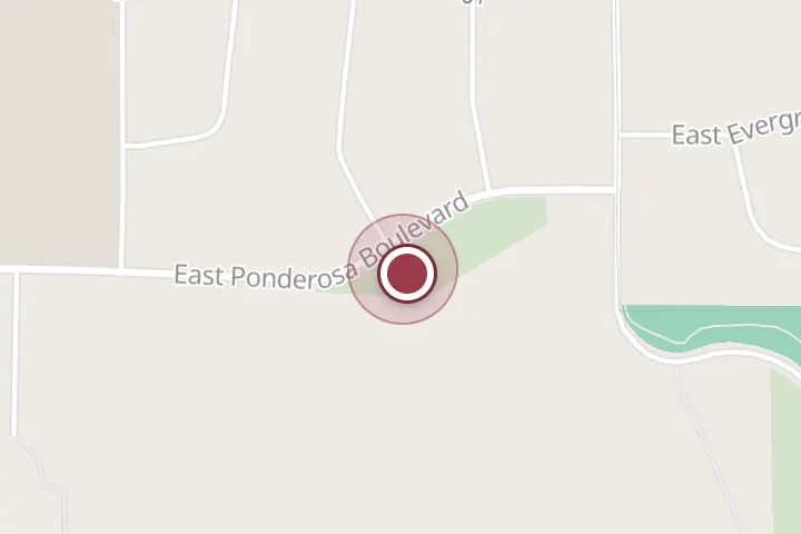 Street map around 3876 E Ponderosa Blvd, Post Falls, with a pin at Polites Park