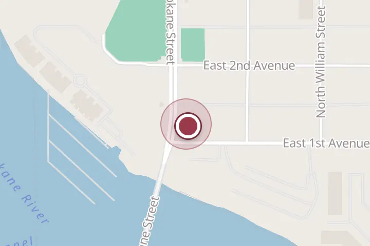 Street map around 112 N Spokane St, Post Falls, with a pin at Post Falls Brewing Company